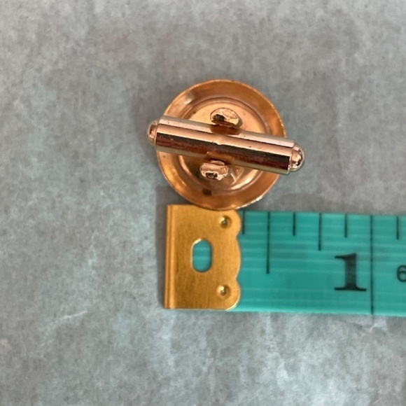 VTG Cuff Links Rose Gold Coloring Black Center with Clear Stone Chip Middle - Picture 5 of 5